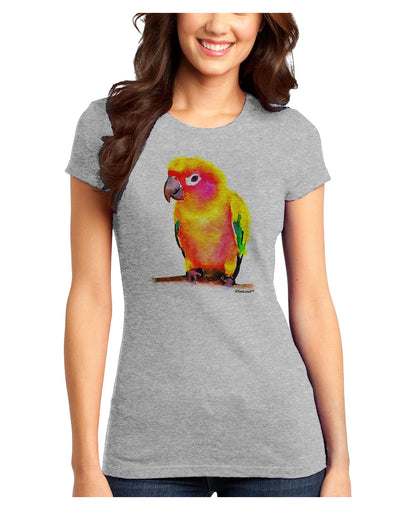 Sun Conure Parrot Watercolor Juniors T-Shirt-Womens Juniors T-Shirt-TooLoud-Ash-Gray-Juniors Fitted X-Small-Davson Sales