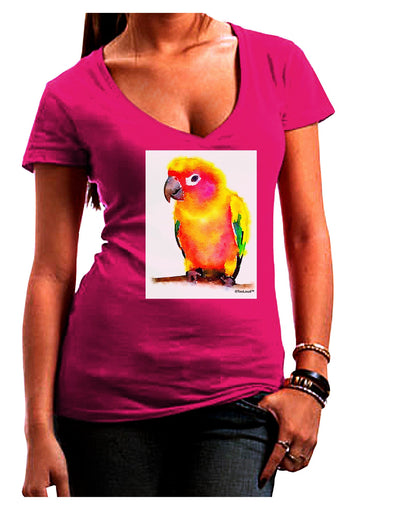 Sun Conure Parrot Watercolor Juniors V-Neck Dark T-Shirt-Womens V-Neck T-Shirts-TooLoud-Hot-Pink-Juniors Fitted Small-Davson Sales