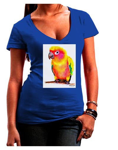 Sun Conure Parrot Watercolor Juniors V-Neck Dark T-Shirt-Womens V-Neck T-Shirts-TooLoud-Royal-Blue-Juniors Fitted Small-Davson Sales