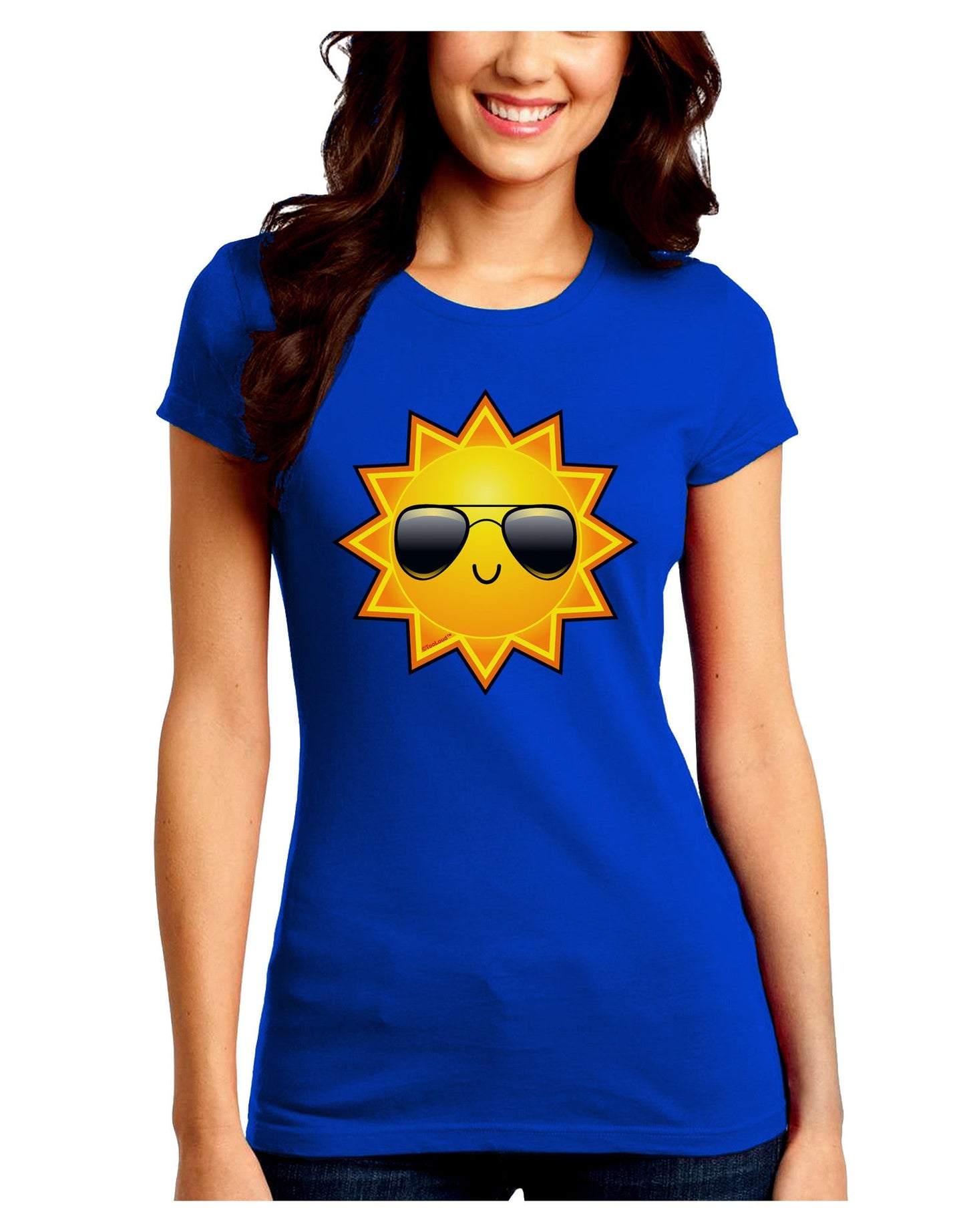 Sun With Sunglasses Dark Juniors Petite Crew Dark T-Shirt-T-Shirts Juniors Tops-TooLoud-Royal-Blue-Juniors Fitted Small-Davson Sales