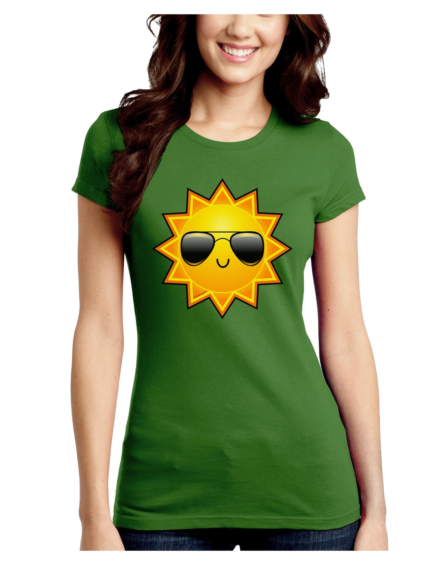 Sun With Sunglasses Dark Juniors Petite Crew Dark T-Shirt-T-Shirts Juniors Tops-TooLoud-Kiwi-Green-Juniors Fitted Small-Davson Sales