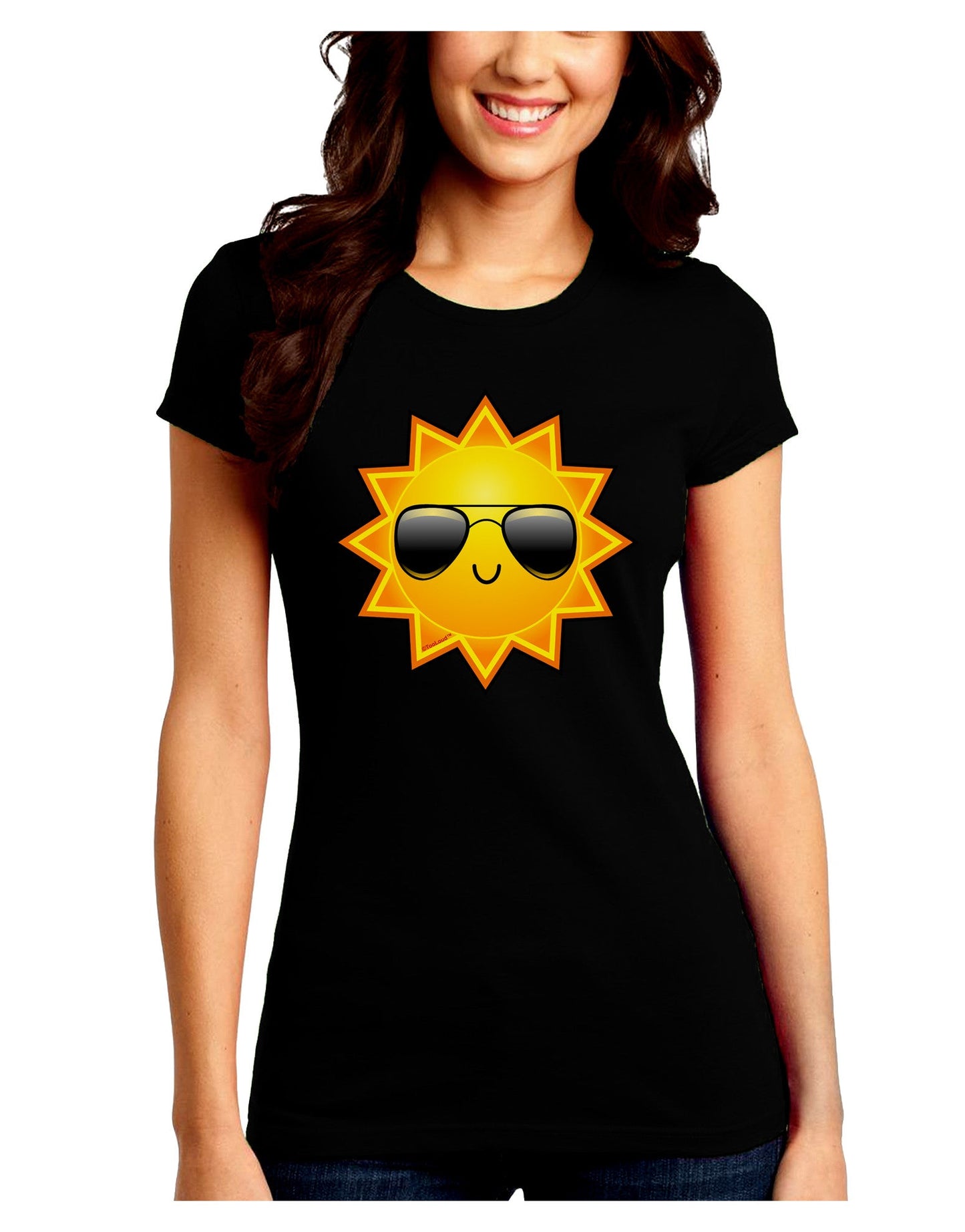 Sun With Sunglasses Dark Juniors Petite Crew Dark T-Shirt-T-Shirts Juniors Tops-TooLoud-Black-Juniors Fitted Small-Davson Sales
