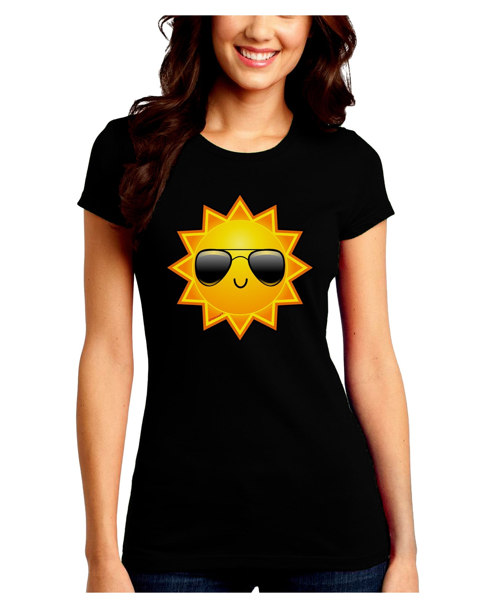 Sun With Sunglasses Dark Juniors Petite Crew Dark T-Shirt-T-Shirts Juniors Tops-TooLoud-Black-Juniors Fitted Small-Davson Sales