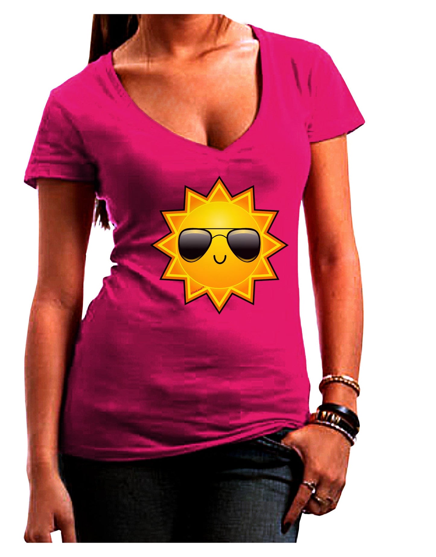 Sun With Sunglasses Dark Womens V-Neck Dark T-Shirt-Womens V-Neck T-Shirts-TooLoud-Hot-Pink-Juniors Fitted Small-Davson Sales