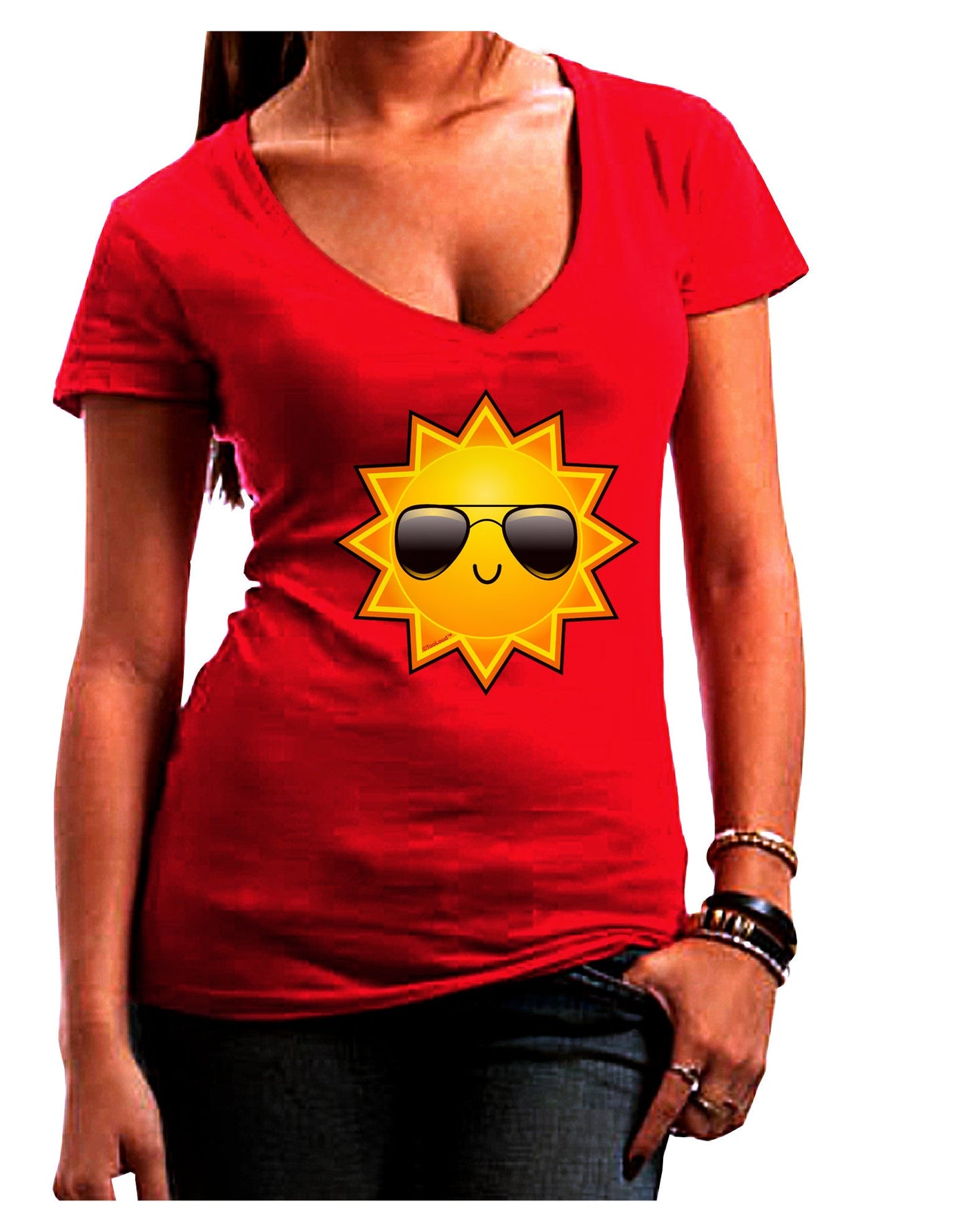 Sun With Sunglasses Dark Womens V-Neck Dark T-Shirt-Womens V-Neck T-Shirts-TooLoud-Red-Juniors Fitted Small-Davson Sales