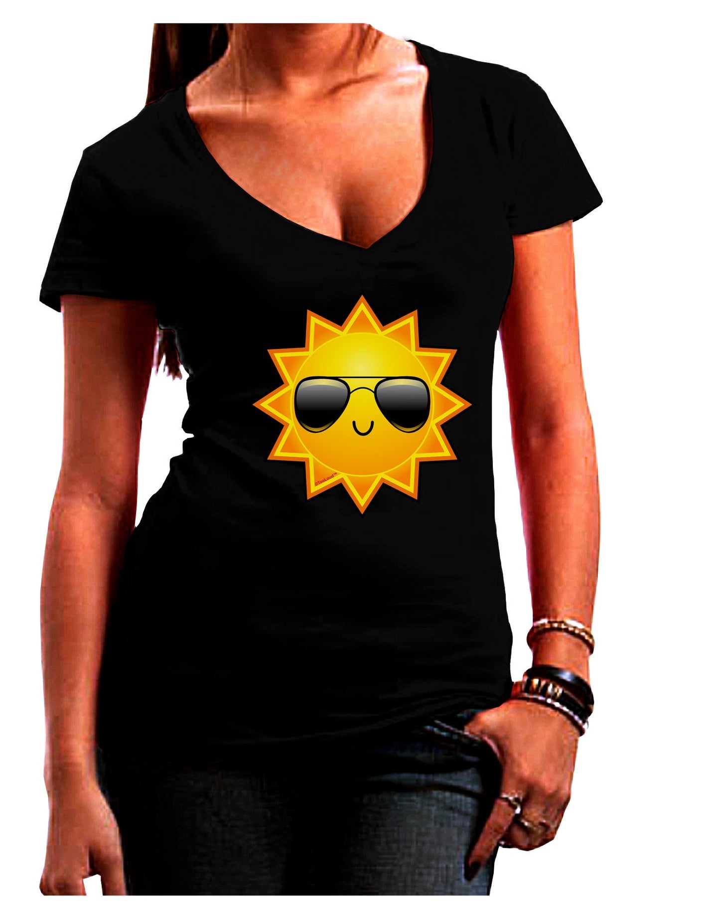 Sun With Sunglasses Dark Womens V-Neck Dark T-Shirt-Womens V-Neck T-Shirts-TooLoud-Black-Juniors Fitted Small-Davson Sales