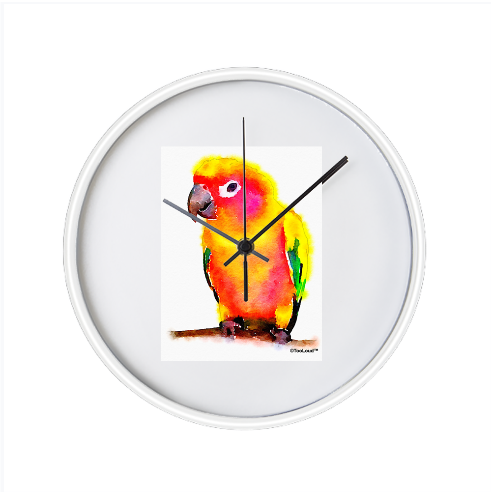 Sun Conure Parrot Watercolor 10 Inch Round Wall Clock