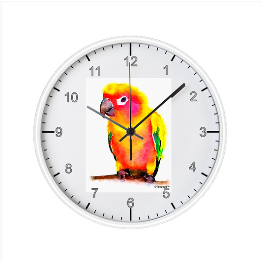 Sun Conure Parrot Watercolor 10 Inch Round Wall Clock with Numbers