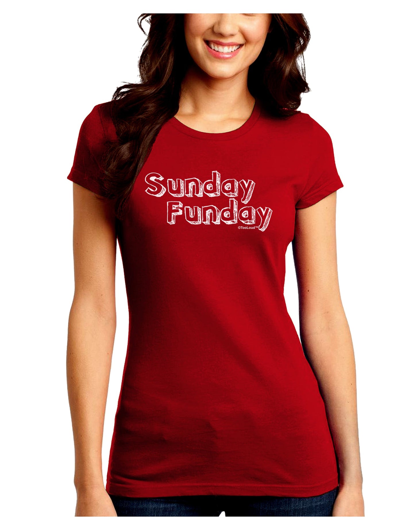 Sunday Funday Text Design Juniors Crew Dark T-Shirt by TooLoud-T-Shirts Juniors Tops-TooLoud-Red-Juniors Fitted Small-Davson Sales