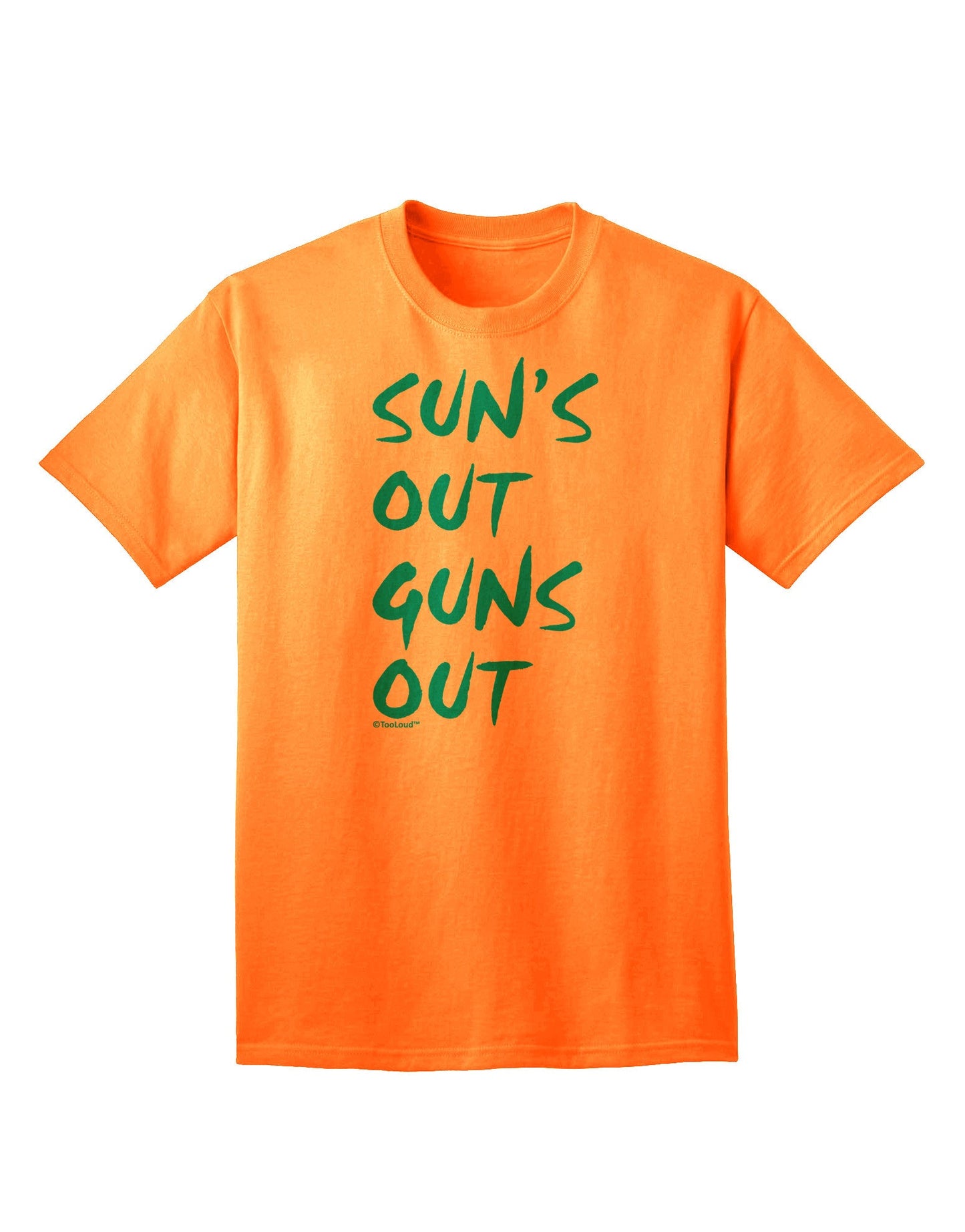 Suns Out Guns Out - Blue Adult T-Shirt-Mens T-Shirt-TooLoud-Neon-Orange-Small-Davson Sales