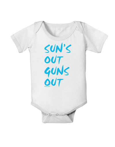 Suns Out Guns Out - Blue Baby Romper Bodysuit-Baby Romper-TooLoud-White-06-Months-Davson Sales