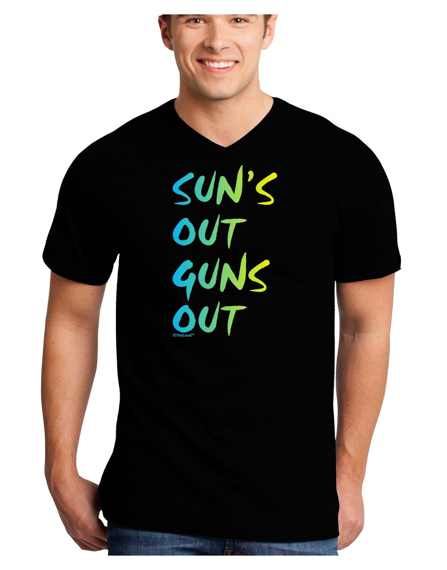 Suns Out Guns Out - Gradient Colors Adult Dark V-Neck T-Shirt-TooLoud-Black-Small-Davson Sales
