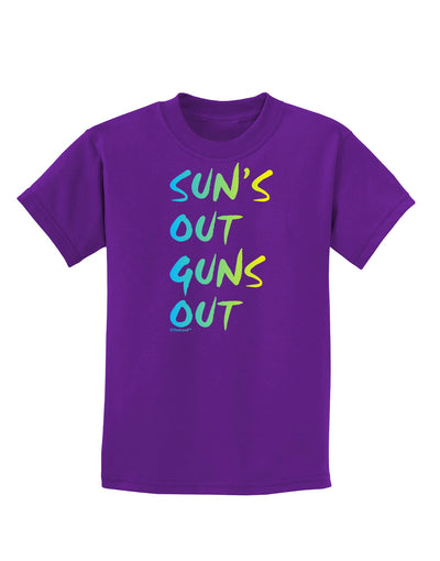 Suns Out Guns Out - Gradient Colors Childrens Dark T-Shirt-Childrens T-Shirt-TooLoud-Purple-X-Small-Davson Sales