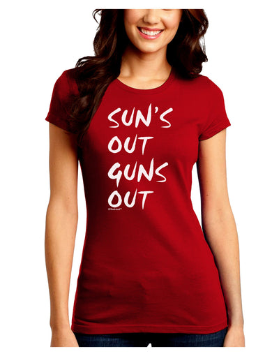 Suns Out Guns Out Juniors Crew Dark T-Shirt-T-Shirts Juniors Tops-TooLoud-Red-Juniors Fitted Small-Davson Sales