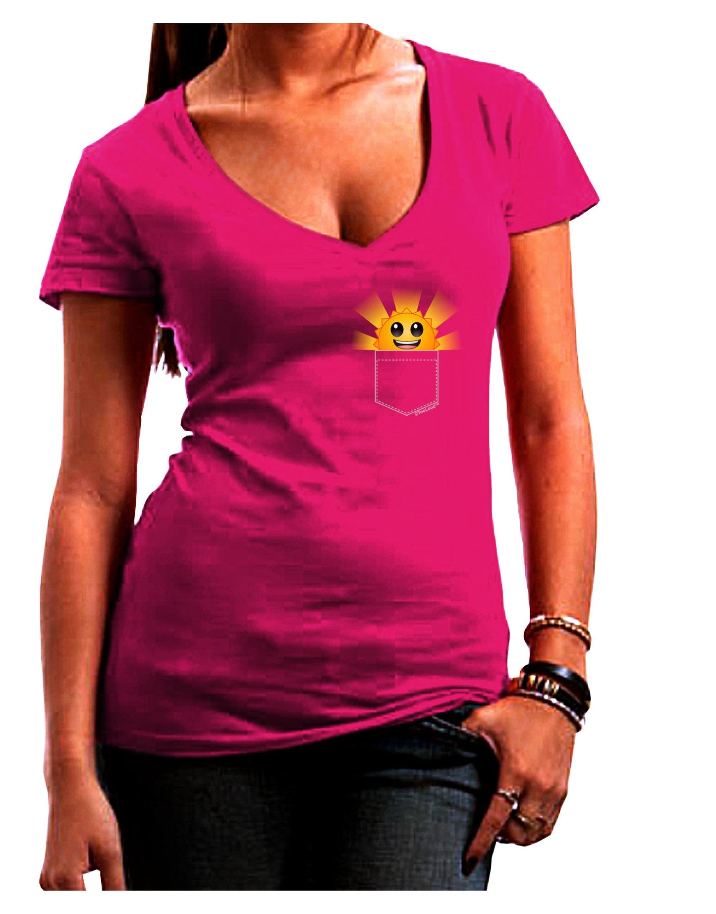 Sunshine In My Pocket Womens V-Neck Dark T-Shirt-Womens V-Neck T-Shirts-TooLoud-Hot-Pink-Juniors Fitted Small-Davson Sales