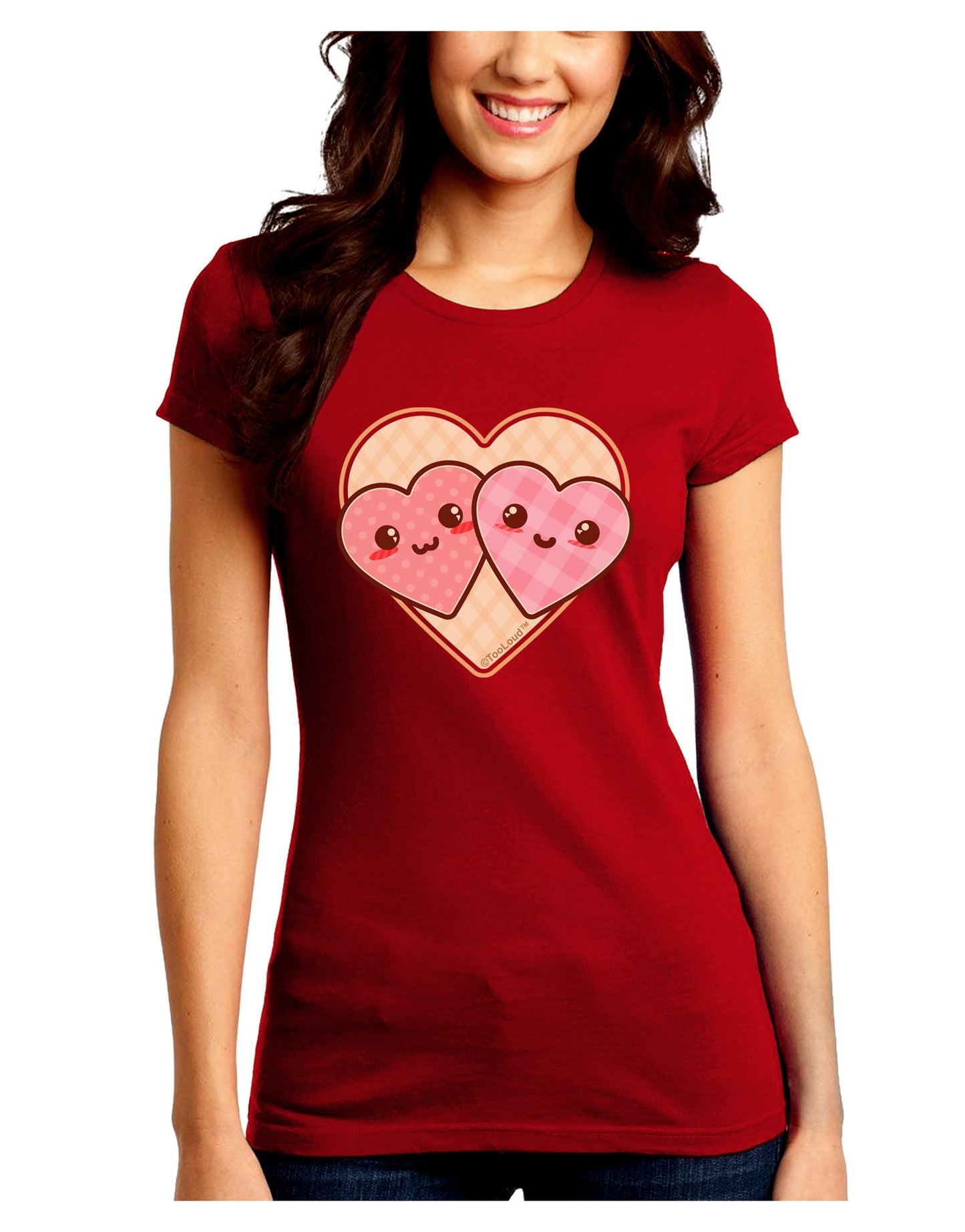 Super Cute Kawaii Hearts Juniors Crew Dark T-Shirt-T-Shirts Juniors Tops-TooLoud-Red-Juniors Fitted Small-Davson Sales