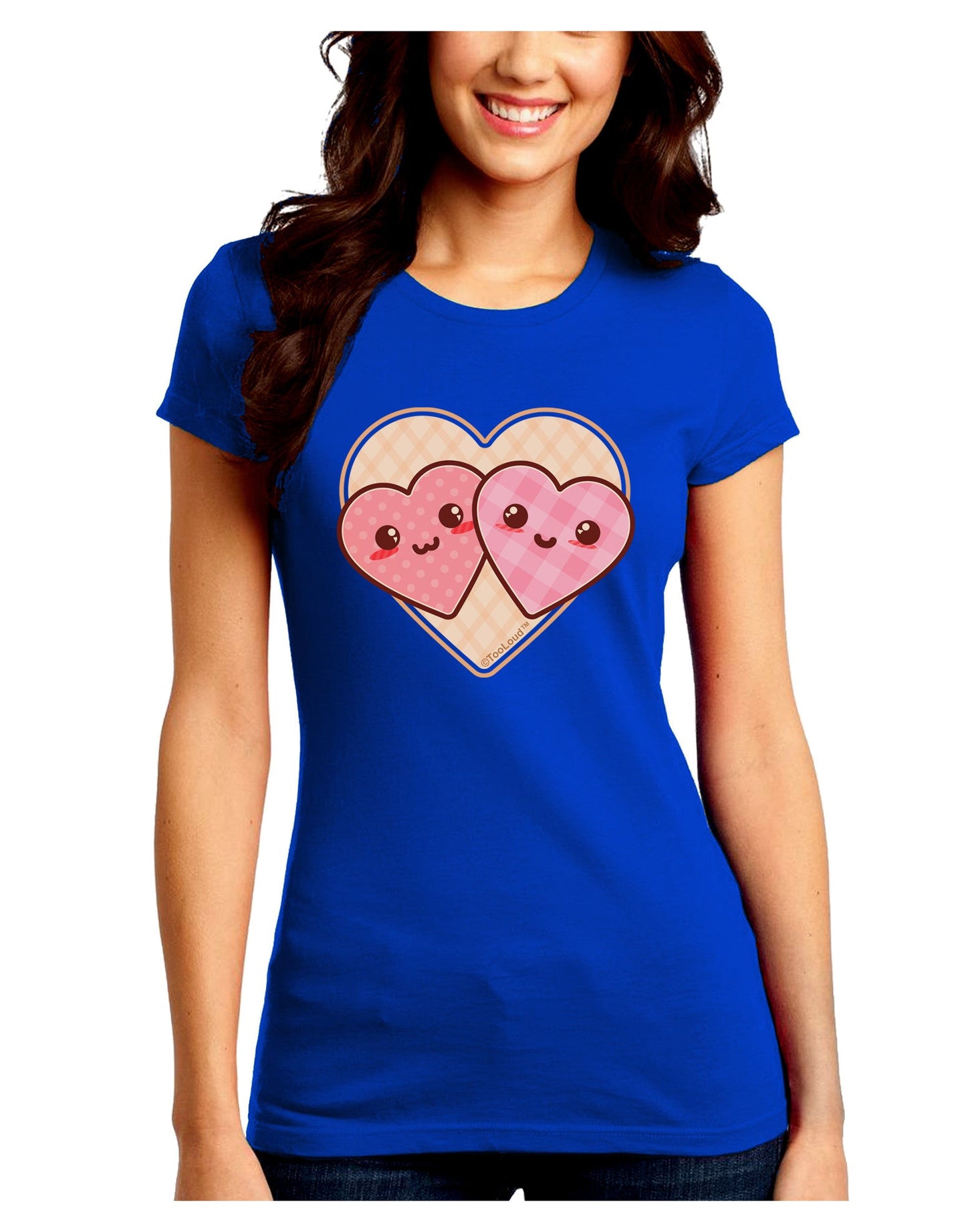 Super Cute Kawaii Hearts Juniors Crew Dark T-Shirt-T-Shirts Juniors Tops-TooLoud-Royal-Blue-Juniors Fitted Small-Davson Sales