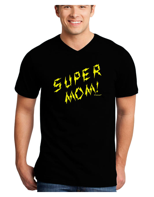 Super Mom - Lightening Bolt Design Adult Dark V-Neck T-Shirt by TooLoud-Mens V-Neck T-Shirt-TooLoud-Black-Small-Davson Sales