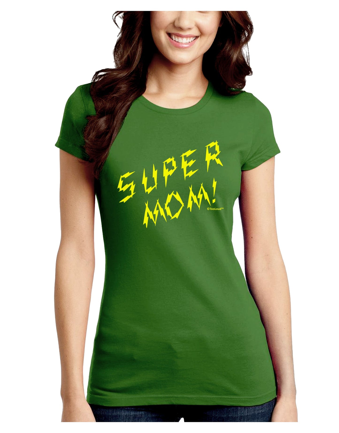 Super Mom - Lightening Bolt Design Juniors Crew Dark T-Shirt by TooLoud-T-Shirts Juniors Tops-TooLoud-Kiwi-Green-Juniors Fitted X-Small-Davson Sales