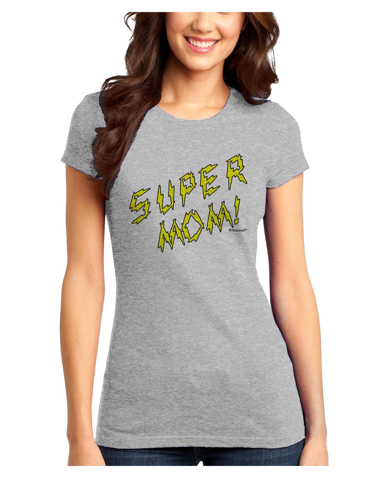 Super Mom - Lightening Bolt Design Juniors T-Shirt by TooLoud-Womens Juniors T-Shirt-TooLoud-Ash-Gray-Juniors Fitted X-Small-Davson Sales