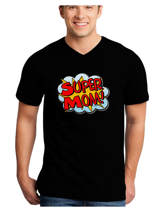 Super Mom - Superhero Comic Style Adult Dark V-Neck T-Shirt-Mens V-Neck T-Shirt-TooLoud-Black-Small-Davson Sales