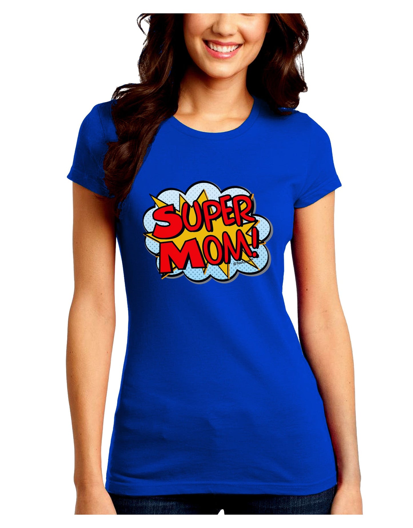 Super Mom - Superhero Comic Style Juniors Crew Dark T-Shirt-T-Shirts Juniors Tops-TooLoud-Royal-Blue-Juniors Fitted Small-Davson Sales