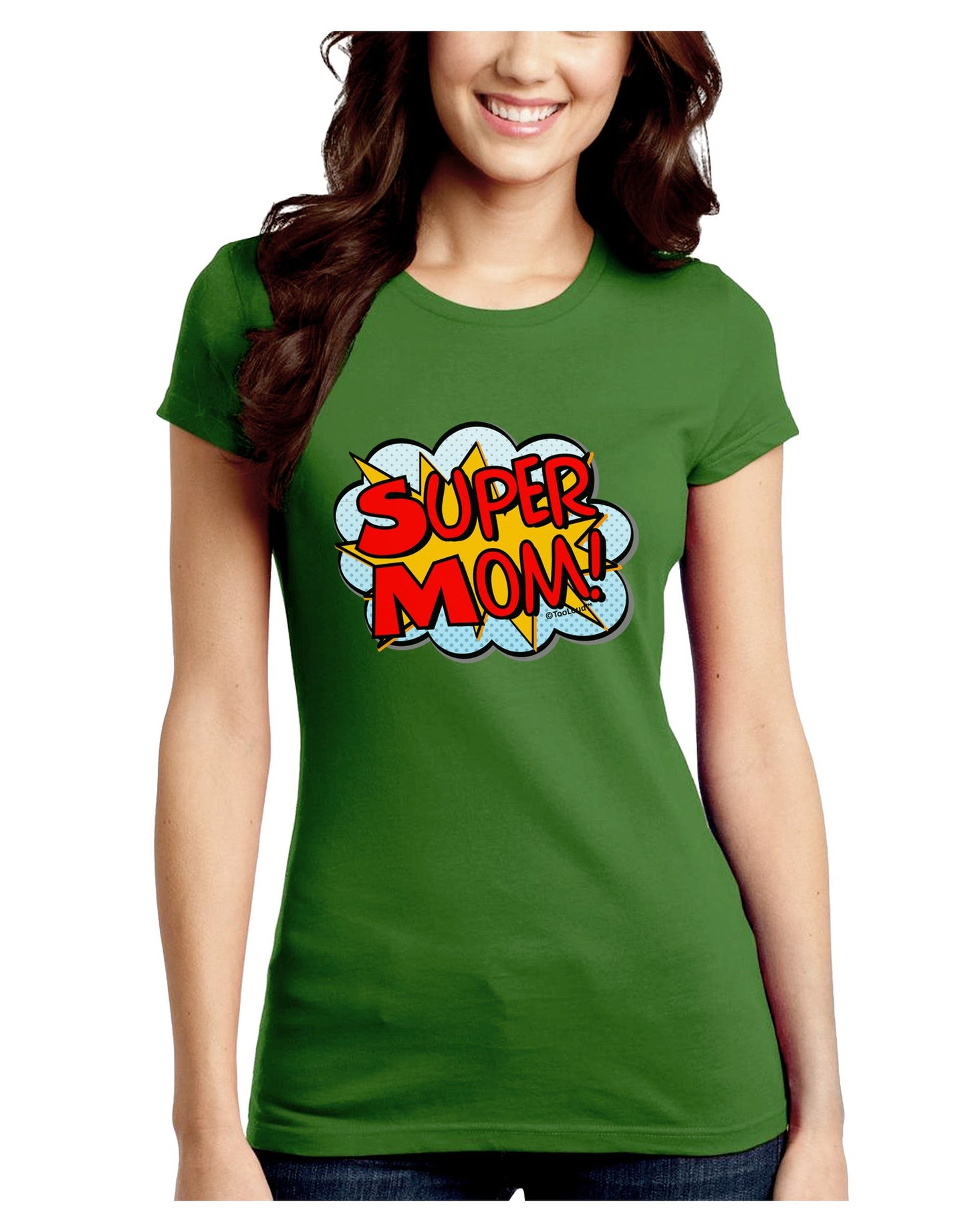 Super Mom - Superhero Comic Style Juniors Crew Dark T-Shirt-T-Shirts Juniors Tops-TooLoud-Kiwi-Green-Juniors Fitted X-Small-Davson Sales