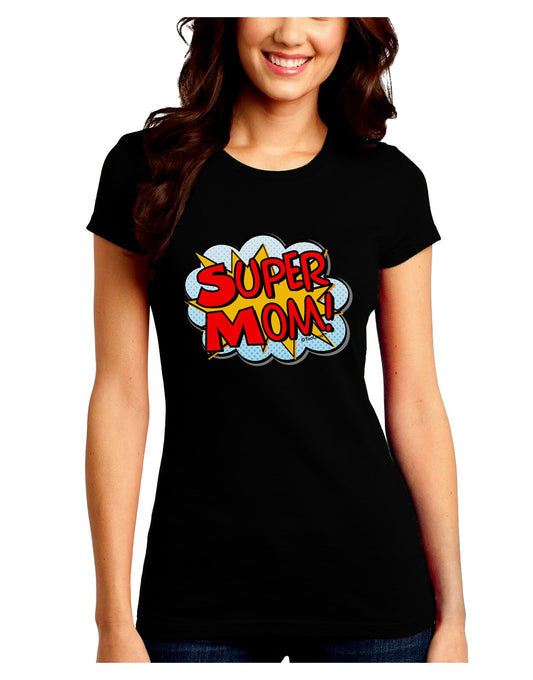 Super Mom - Superhero Comic Style Juniors Crew Dark T-Shirt-T-Shirts Juniors Tops-TooLoud-Black-Juniors Fitted Small-Davson Sales