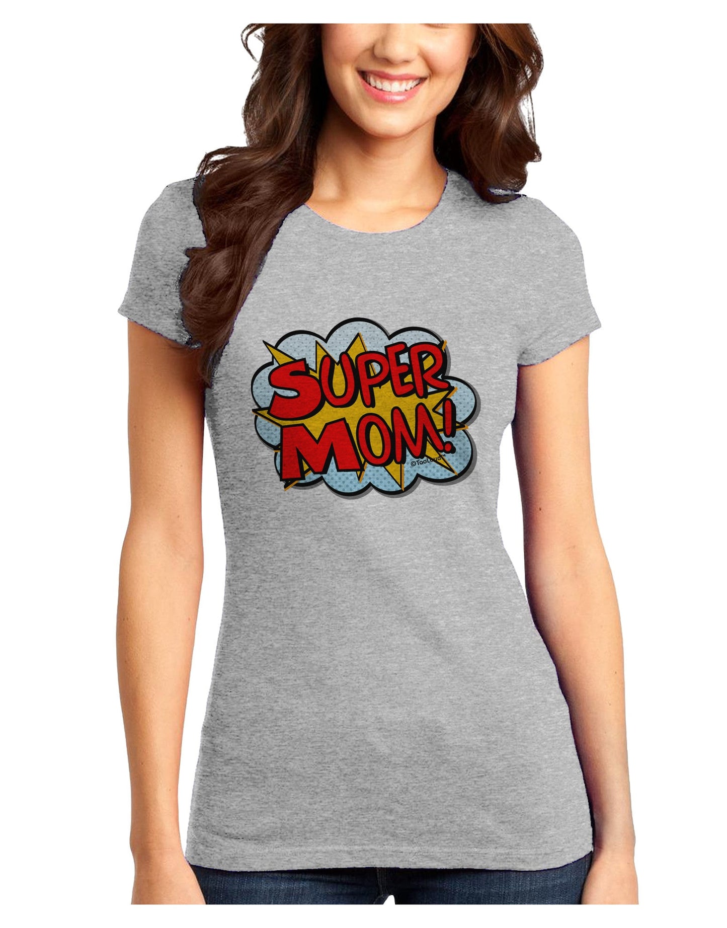 Super Mom - Superhero Comic Style Juniors T-Shirt-Womens Juniors T-Shirt-TooLoud-Ash-Gray-Juniors Fitted X-Small-Davson Sales