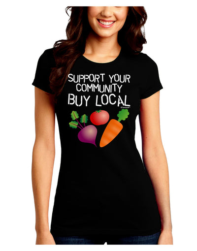 Support Your Community - Buy Local Juniors Crew Dark T-Shirt-T-Shirts Juniors Tops-TooLoud-Black-Juniors Fitted Small-Davson Sales