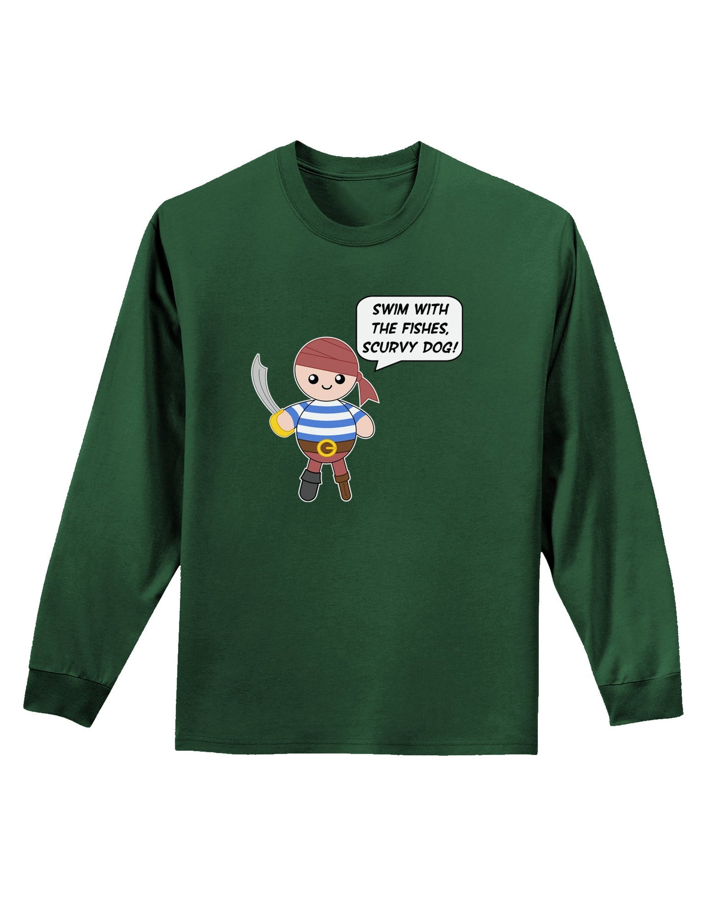 Swim With the Fishes- Petey the Pirate Adult Long Sleeve Dark T-Shirt-TooLoud-Dark-Green-Small-Davson Sales