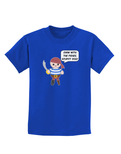 Swim With the Fishes- Petey the Pirate Childrens Dark T-Shirt-Childrens T-Shirt-TooLoud-Royal-Blue-X-Small-Davson Sales