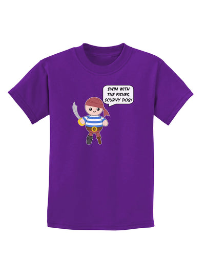 Swim With the Fishes- Petey the Pirate Childrens Dark T-Shirt-Childrens T-Shirt-TooLoud-Purple-X-Small-Davson Sales