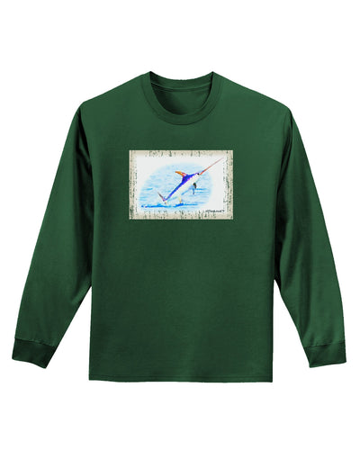 Swordfish Watercolor Adult Long Sleeve Dark T-Shirt-TooLoud-Dark-Green-Small-Davson Sales