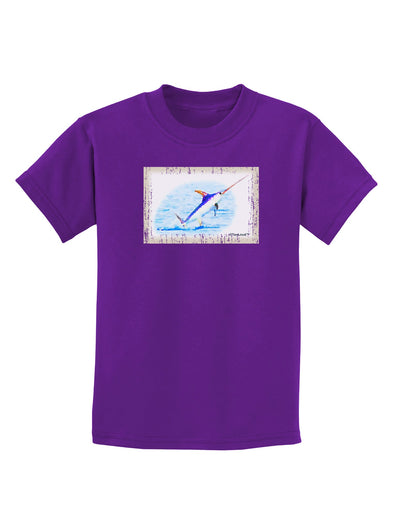 Swordfish Watercolor Childrens Dark T-Shirt-Childrens T-Shirt-TooLoud-Purple-X-Small-Davson Sales