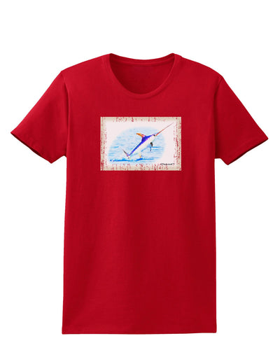 Swordfish Watercolor Womens Dark T-Shirt-TooLoud-Red-X-Small-Davson Sales