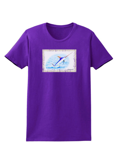 Swordfish Watercolor Womens Dark T-Shirt-TooLoud-Purple-X-Small-Davson Sales