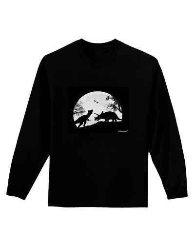 T-Rex and Triceratops Silhouettes Design Adult Long Sleeve Dark T-Shirt by TooLoud-TooLoud-Black-Small-Davson Sales