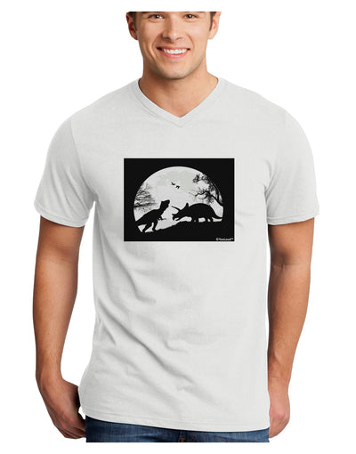 T-Rex and Triceratops Silhouettes Design Adult V-Neck T-shirt by TooLoud-Mens V-Neck T-Shirt-TooLoud-White-Small-Davson Sales