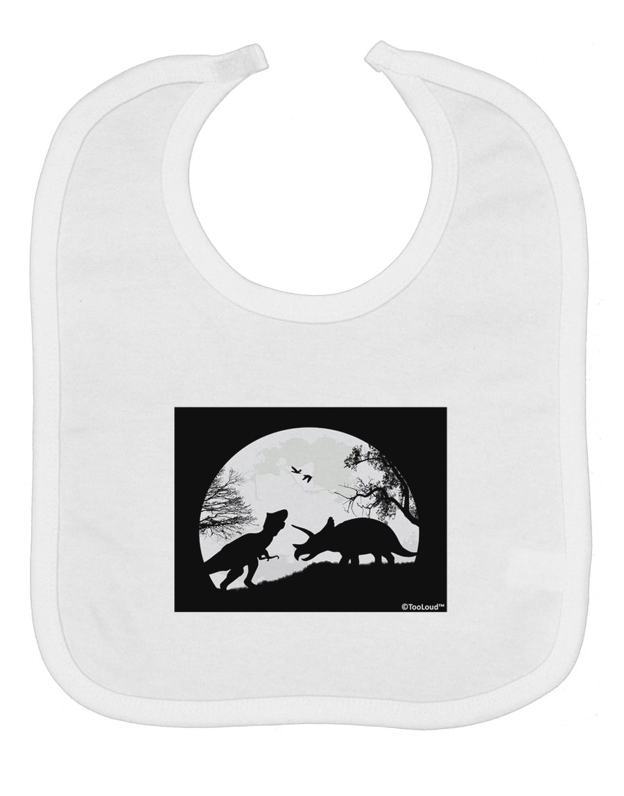 T-Rex and Triceratops Silhouettes Design Baby Bib by TooLoud