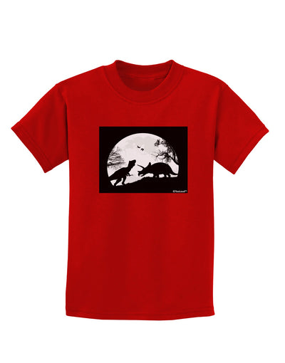 T-Rex and Triceratops Silhouettes Design Childrens Dark T-Shirt by TooLoud-Childrens T-Shirt-TooLoud-Red-X-Small-Davson Sales