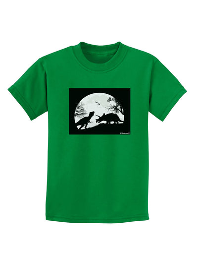 T-Rex and Triceratops Silhouettes Design Childrens Dark T-Shirt by TooLoud-Childrens T-Shirt-TooLoud-Kelly-Green-X-Small-Davson Sales