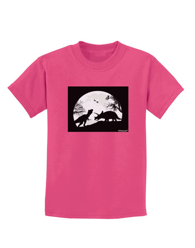 T-Rex and Triceratops Silhouettes Design Childrens Dark T-Shirt by TooLoud-Childrens T-Shirt-TooLoud-Sangria-X-Small-Davson Sales