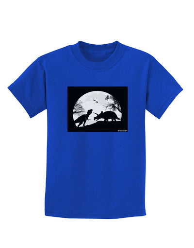 T-Rex and Triceratops Silhouettes Design Childrens Dark T-Shirt by TooLoud-Childrens T-Shirt-TooLoud-Royal-Blue-X-Small-Davson Sales