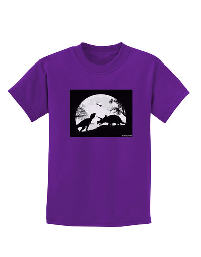 T-Rex and Triceratops Silhouettes Design Childrens Dark T-Shirt by TooLoud-Childrens T-Shirt-TooLoud-Purple-X-Small-Davson Sales