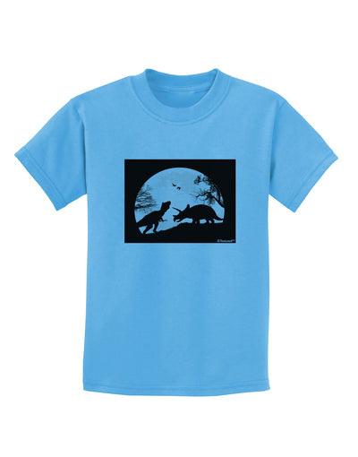 T-Rex and Triceratops Silhouettes Design Childrens T-Shirt by TooLoud-Childrens T-Shirt-TooLoud-Aquatic-Blue-X-Small-Davson Sales