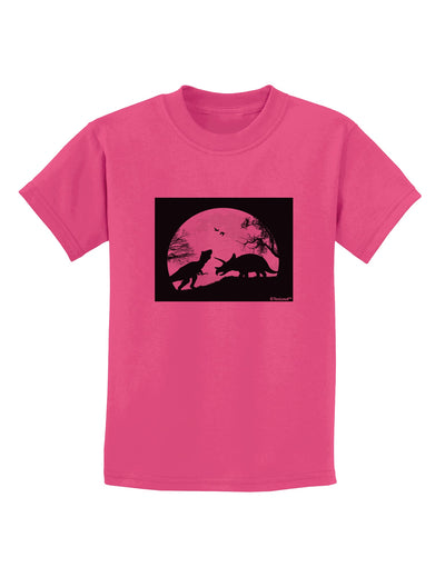 T-Rex and Triceratops Silhouettes Design Childrens T-Shirt by TooLoud-Childrens T-Shirt-TooLoud-Sangria-X-Small-Davson Sales