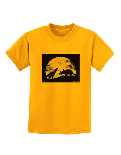 T-Rex and Triceratops Silhouettes Design Childrens T-Shirt by TooLoud-Childrens T-Shirt-TooLoud-Gold-X-Small-Davson Sales