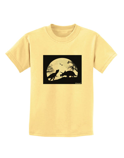 T-Rex and Triceratops Silhouettes Design Childrens T-Shirt by TooLoud-Childrens T-Shirt-TooLoud-Daffodil-Yellow-X-Small-Davson Sales