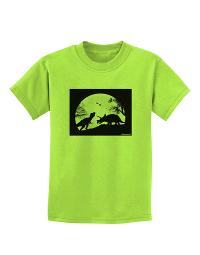 T-Rex and Triceratops Silhouettes Design Childrens T-Shirt by TooLoud-Childrens T-Shirt-TooLoud-Lime-Green-X-Small-Davson Sales